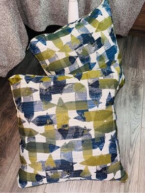 Blue and Green Abstract Brushstroke Accent Pillow